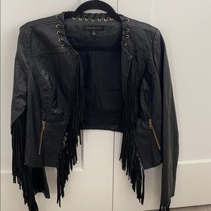 Leather fringe jacket